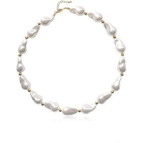 Baroque Pearl Necklace for Women Lrregular Pearl Choker Necklace Dainty White Pearl Beaded Necklace Vintage Pearl Charm Choker Necklace Birthday Wedding Trendy Jewelry for Women