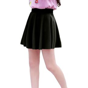 ASHER FASHION Girls Skirt Casual Mini Flare Plain Pleated Stretch Waist Skater Skirts