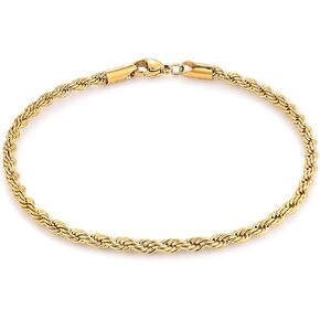 Fiusem Gold Anklet for Women, 2.5/3mm 18K Gold Plated Stainless Steel Braided Rope Anklet, Women's Anklets 9"/10"/11"