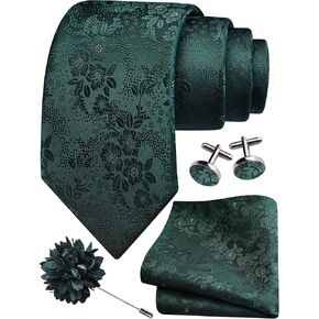 GUSLESON 3.15"（8cm） Mens Floral Tie and Lapel Pin Necktie Hankerchief Cufflinks Set for Men
