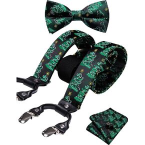 YOHOWA Mens Christmas Suspenders Set Adjustable Y Braces Pre-Tied Bow Tie Pocket Square Cufflinks Xmas Party Vacation Holiday