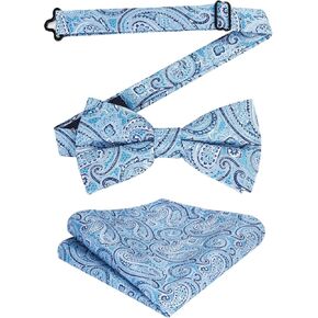 Enlision Bow Ties for Men Formal Pre-tied Bow Tie with Pocket Square Solid Color Clip on Bowties Set for Party Wedding