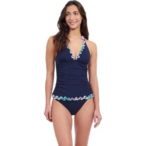 Profile by Gottex Harmony Blue Women’s Ruffle Trim Halter Tankini Bathing Suit Top Swim Essential - Stylish Beachwear