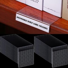 Containlol 100 Pieces Moveable Shelf Label Holders Clear Shelf Moveable Bookshelf Label Divider Library Shelf Markers for Library Office Classroom Book Shelves (6.5 x 5 x 0.8 Inch)