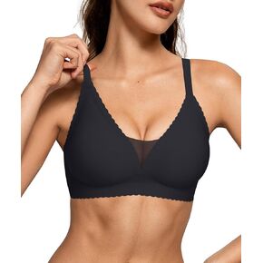 OEAK Womens Comfortable Bras Wireless Bras Push Up Bralettes Scalloped Mesh Bras Seamless Tshirts Bras Deep V Everyday Bras