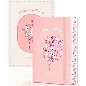 320 Pages Thick Journal Notebook for Women A5 Leather Floral Jounals for Writing Aesthetic Hardcover Notebooks for Work School Note Taking, 5.7" x 8.3", Yellow