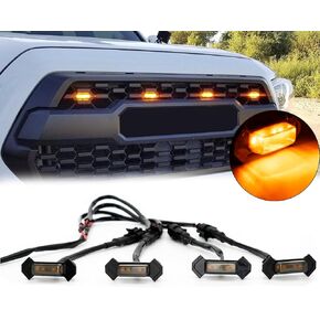 AUTOXBERT Tacoma LED Grill Lights Compatible with Toyota Tacoma 2020 2021 2022 2023 TRD Off-Road & Sprot OEM Front Grille Amber Lights with Fuse（4PCS Black Shell Amber Lights）
