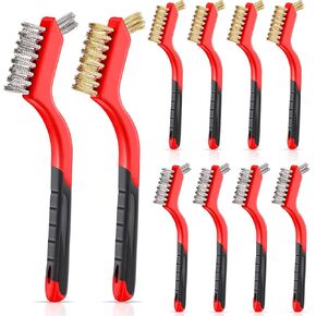 Patelai Wire Brush Set Stainless Steel Brass Nylon Bristles with Handle Small Metal Wire Brushes for Narrow Areas Heavy Duty Mini Crimped Scratch Brush for Cleaning Rust Grill(Classic,10 Pcs)