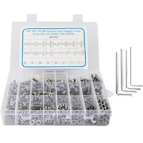 660 Piece Machine Screws Assortment Kit, M6 M5 M4 M3 Nuts and Bolts Assortment Kit, Stainless Steel Metric Assorted Machine Screws Set Allen Wrenches Hex Socket Head with Flat Washers