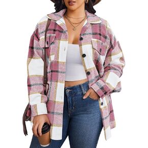 Zeagoo Women's Plus Size Flannel Plaid Shacket Button Down Flannel Shirts Long Sleeve Casual Fall Jacket 2024