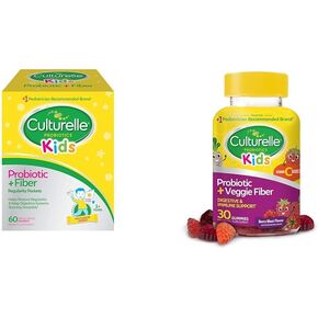 Culturelle Kids Probiotic + Fiber Packets (Ages 3+) - 60 Count & Daily Probiotic for Kids + Veggie Fiber Gummies (Ages 3+) - 30 Count - Digestive Health & Immune Support Berry Flavor with a Vitamin C