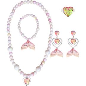 Mermaid Jewelry Set Necklace Bracelet Earring &Earring Clip ring Set Halloween Christmas Birthday Gift