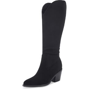 Coutgo Womens Cowboy Knee High Boots Wide Calf Pointed Toe Chunky Heel Western Cowgirl Fall Winter Tall Boots