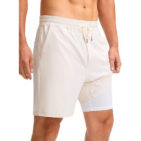 Soothfeel Men's 2 in 1 Running Shorts with Liner 7 Inch Training Gym Athletic Workout Shorts for Men with Zipper Pockets