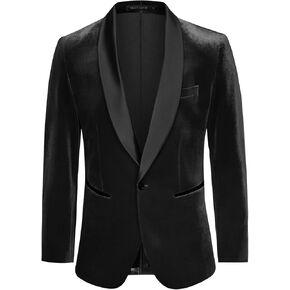 GRACE KARIN Mens Velvet Blazer One Button Shawl Lapel Slim Fit Suit Jacket Sport Coat Dinner Party Prom Wedding Tuxedo