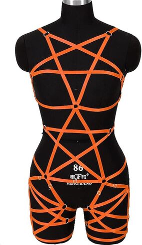 Women Punk Full Body Harness Pentagram Garter Belt Strappy Suspender Lingerie Gthic Dance Rave Costume in Kuwait