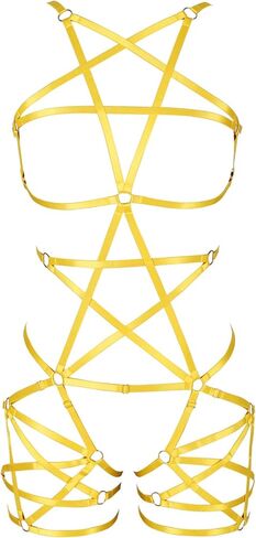 Women Punk Full Body Harness Pentagram Garter Belt Strappy Suspender Lingerie Gthic Dance Rave Costume in Saudi Arabia