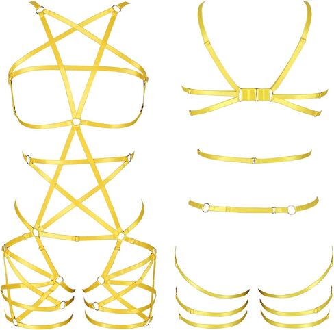 Women Punk Full Body Harness Pentagram Garter Belt Strappy Suspender Lingerie Gthic Dance Rave Costume in Saudi Arabia