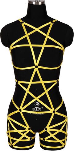 Women Punk Full Body Harness Pentagram Garter Belt Strappy Suspender Lingerie Gthic Dance Rave Costume in Saudi Arabia