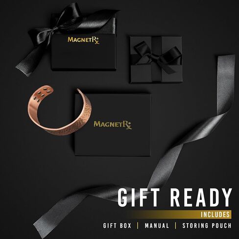 سوار مغناطيسي من النحاس النقي MagnetRX® - أساور نحاسية مغناطيسية - سوار نحاسي عريض قابل للتعديل مع 12 مغناطيس (نحاس مصقول، XS/S) in Kuwait