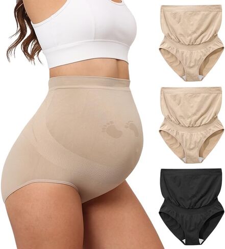 Maternity Underwear Seamless High Waisted Maternity Panties Over Bump Pregnancy Belly Support, Multi-Pack in Saudi Arabia