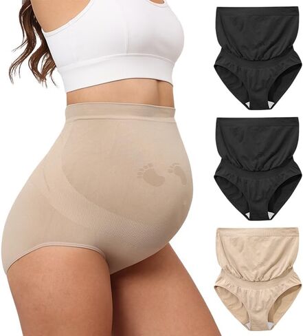Maternity Underwear Seamless High Waisted Maternity Panties Over Bump Pregnancy Belly Support, Multi-Pack in Saudi Arabia