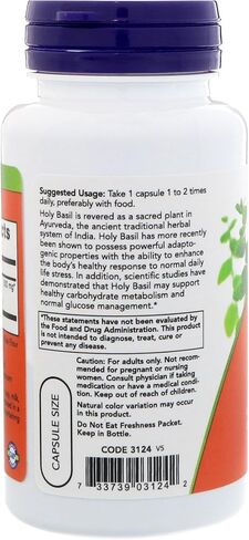 NOW Supplements, Holy Basil Extract 500 mg (Holy Basil is a Sacred Plant in Ayurveda), 90 Veg Capsules in Kuwait