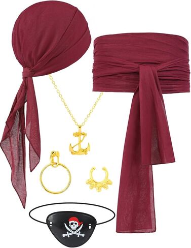 2 Pieces Pirate Costume Accessories Pirate Hat Pirate Head Scarf Pirate Scarf Sash Belt Waist Bandana in Kuwait