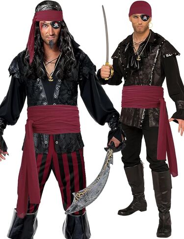 2 Pieces Pirate Costume Accessories Pirate Hat Pirate Head Scarf Pirate Scarf Sash Belt Waist Bandana in Kuwait
