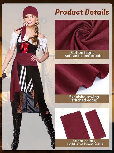 2 Pieces Pirate Costume Accessories Pirate Hat Pirate Head Scarf Pirate Scarf Sash Belt Waist Bandana in Kuwait