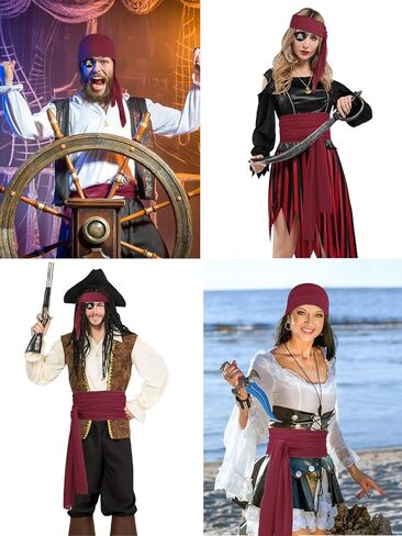 2 Pieces Pirate Costume Accessories Pirate Hat Pirate Head Scarf Pirate Scarf Sash Belt Waist Bandana in Kuwait