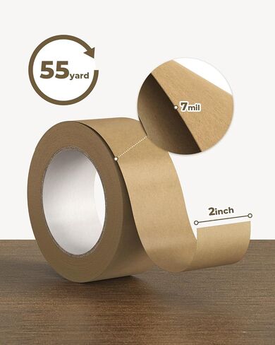 MUNBYN Brown Packing Tape, 2 inch 7 Mil Thick Kraft Paper Tape, 55 Yard Writable Non-Coated Surface for Marking, Sealing Box, Masking, and Packaging Use, Easy-to-Tear in Saudi Arabia