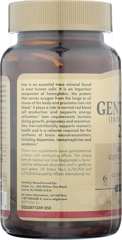 Solgar Gentle Iron - مثالي للمعدة الحساسة، مكمل لخلايا الدم الحمراء، غير مسبب للإمساك والكائنات المعدلة وراثيًا، نباتي، خالي من الغلوتين ومنتجات الألبان، كوشير - 180 وجبة، بدون نكهة، 180 قطعة in Kuwait