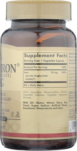Solgar Gentle Iron - مثالي للمعدة الحساسة، مكمل لخلايا الدم الحمراء، غير مسبب للإمساك والكائنات المعدلة وراثيًا، نباتي، خالي من الغلوتين ومنتجات الألبان، كوشير - 180 وجبة، بدون نكهة، 180 قطعة in Kuwait