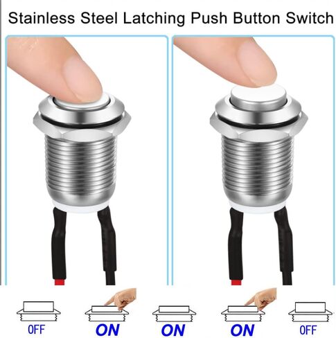3 Pcs 12mm Prewired High Head Waterproof Push Button Latching 2A 12V/24V/125V/250V AC Self-Locking Stainless Steel Push Button On Off in Saudi Arabia