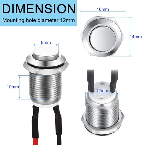 3 Pcs 12mm Prewired High Head Waterproof Push Button Latching 2A 12V/24V/125V/250V AC Self-Locking Stainless Steel Push Button On Off in Saudi Arabia