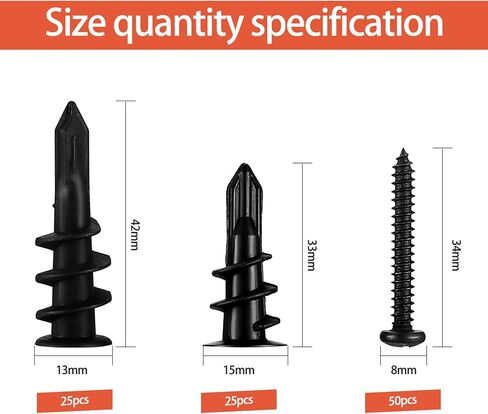 200 Pcs Self Drilling Drywall Anchors with Screws, Metal Hollow Wall Anchors with Screws Kit, No Drill or Holes in Wall for Fixing TV, Shelf, Curtains (100 Anchors 0.47x1.18 inch, 100 Screw) in Saudi Arabia