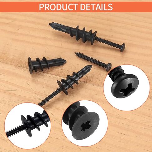 200 Pcs Self Drilling Drywall Anchors with Screws, Metal Hollow Wall Anchors with Screws Kit, No Drill or Holes in Wall for Fixing TV, Shelf, Curtains (100 Anchors 0.47x1.18 inch, 100 Screw) in Saudi Arabia