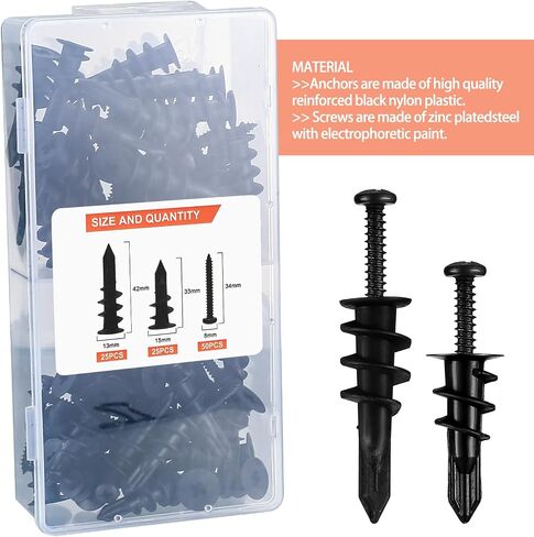 200 Pcs Self Drilling Drywall Anchors with Screws, Metal Hollow Wall Anchors with Screws Kit, No Drill or Holes in Wall for Fixing TV, Shelf, Curtains (100 Anchors 0.47x1.18 inch, 100 Screw) in Saudi Arabia
