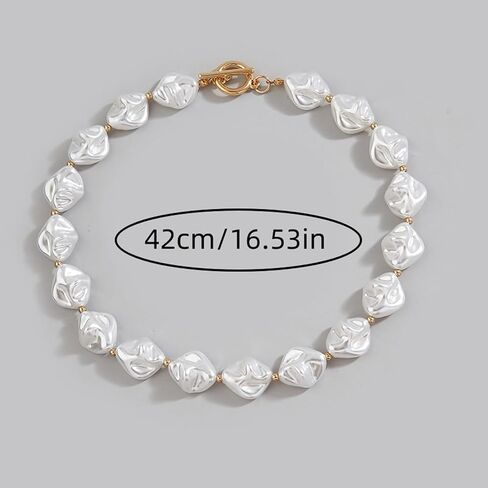 Dainty Baroque Pearl Necklaces for Women Irregular Freshwater Pearl Choker Necklace Gold Vintage Pearl Choker Beaded Chain Necklace White Pearl Beaded Charm Necklace for Birthday Wedding Jewelry in Saudi Arabia