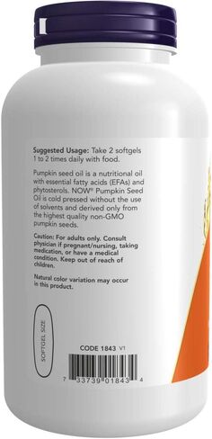 NOW Supplements, زيت بذور اليقطين 1000 ملجم مع الأحماض الدهنية الأساسية والفيتوستيرول، معصور على البارد، 100 كبسولة هلامية in Kuwait