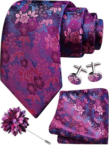 GUSLESON 3.15"（8cm） Mens Floral Tie and Lapel Pin Necktie Hankerchief Cufflinks Set for Men in Saudi Arabia