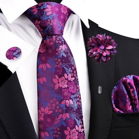 GUSLESON 3.15"（8cm） Mens Floral Tie and Lapel Pin Necktie Hankerchief Cufflinks Set for Men in Saudi Arabia