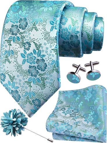 GUSLESON 3.15"（8cm） Mens Floral Tie and Lapel Pin Necktie Hankerchief Cufflinks Set for Men in Saudi Arabia