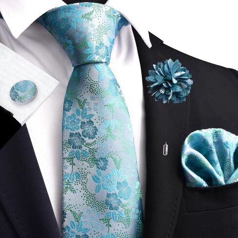 GUSLESON 3.15"（8cm） Mens Floral Tie and Lapel Pin Necktie Hankerchief Cufflinks Set for Men in Saudi Arabia