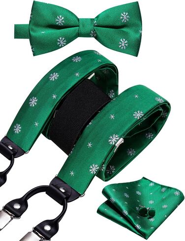 YOHOWA Mens Christmas Suspenders Set Adjustable Y Braces Pre-Tied Bow Tie Pocket Square Cufflinks Xmas Party Vacation Holiday in Kuwait