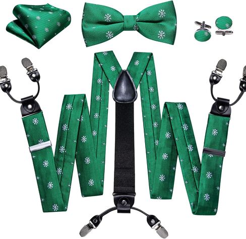 YOHOWA Mens Christmas Suspenders Set Adjustable Y Braces Pre-Tied Bow Tie Pocket Square Cufflinks Xmas Party Vacation Holiday in Kuwait