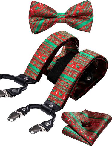 YOHOWA Mens Christmas Suspenders Set Adjustable Y Braces Pre-Tied Bow Tie Pocket Square Cufflinks Xmas Party Vacation Holiday in Kuwait