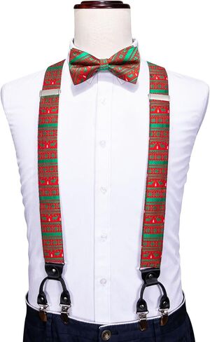 YOHOWA Mens Christmas Suspenders Set Adjustable Y Braces Pre-Tied Bow Tie Pocket Square Cufflinks Xmas Party Vacation Holiday in Kuwait