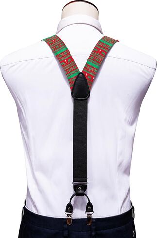 YOHOWA Mens Christmas Suspenders Set Adjustable Y Braces Pre-Tied Bow Tie Pocket Square Cufflinks Xmas Party Vacation Holiday in Kuwait